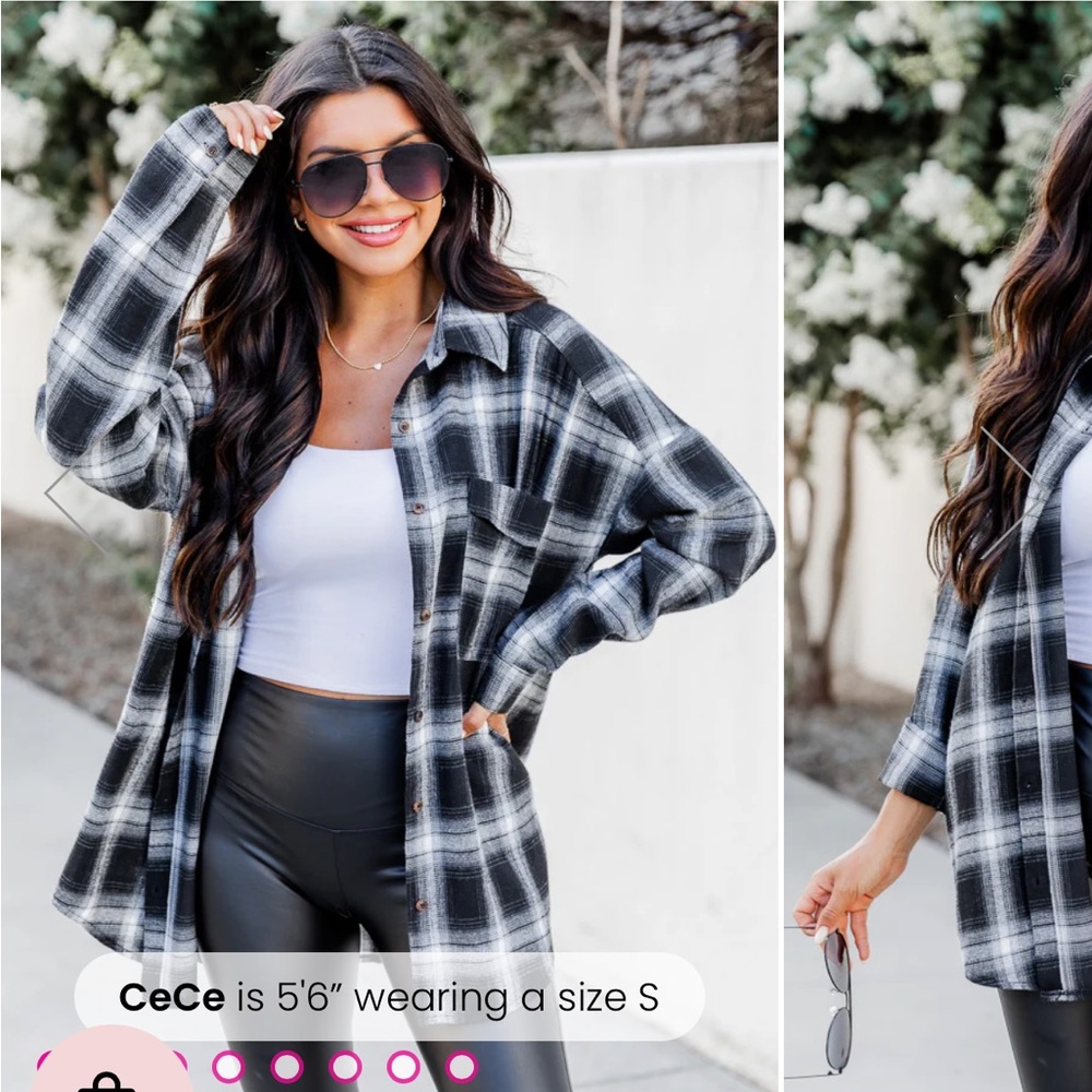 NIB Pink Lily REFRESHING BEAUTY PLAID BLACK/WHITE SHIRT Size Small